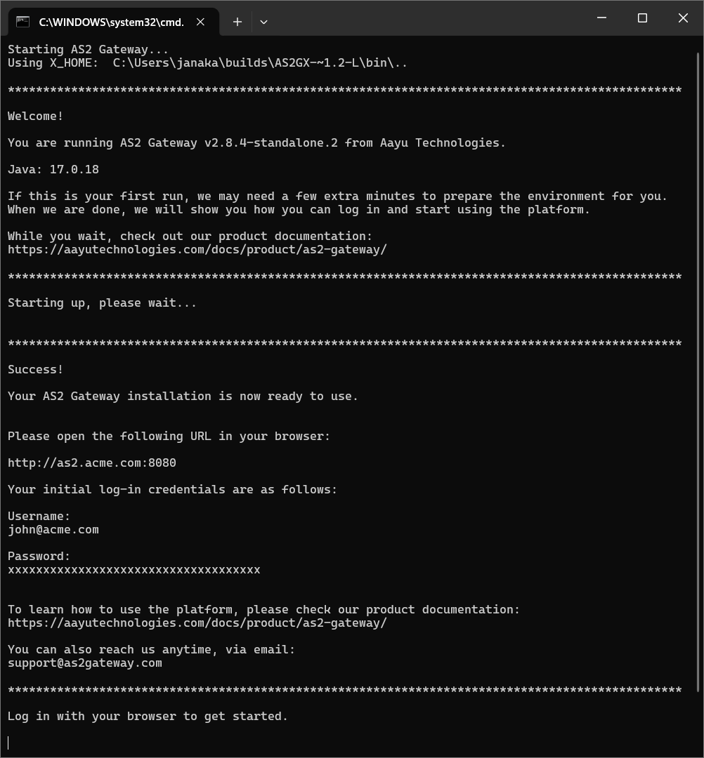 AS2 standalone software setup wizard terminal