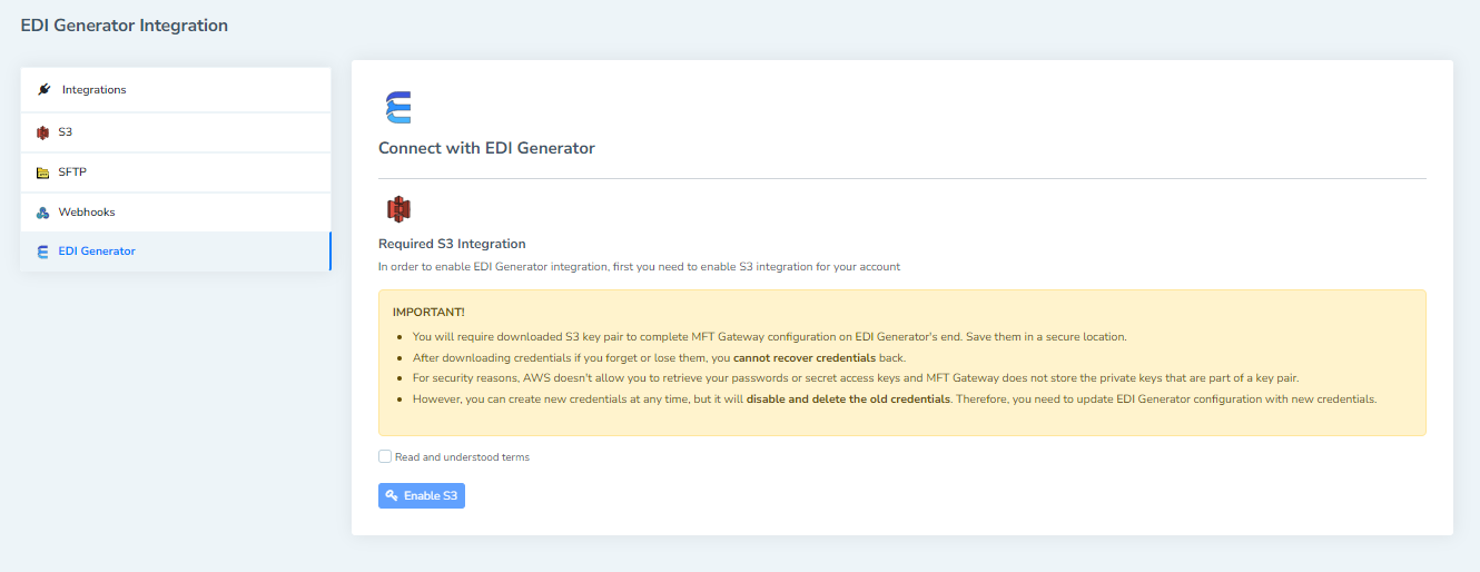 Enable S3 Integration