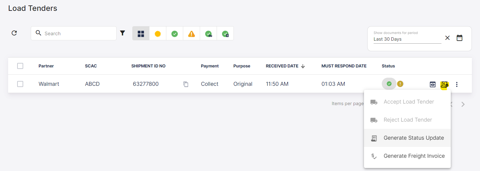 Generating a shipment status update