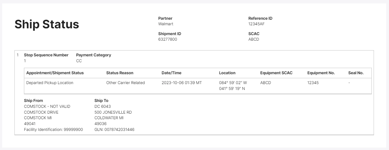 AF (Departed Pickup Location) Status