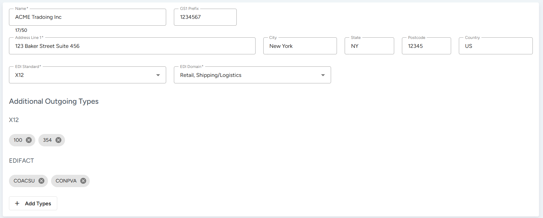EDI Standard selection under Account Settings