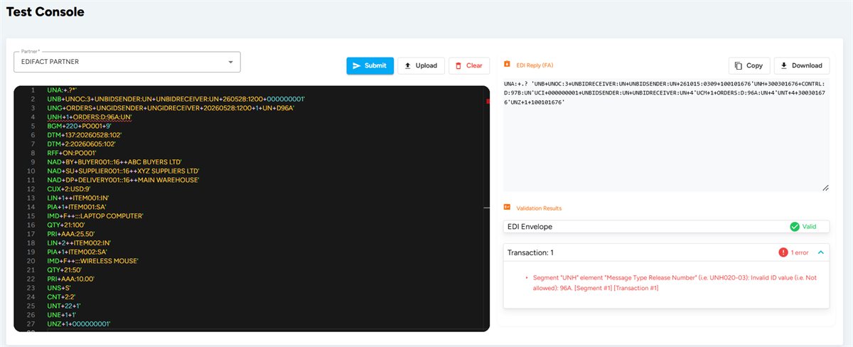 Validation Results in the Test Console