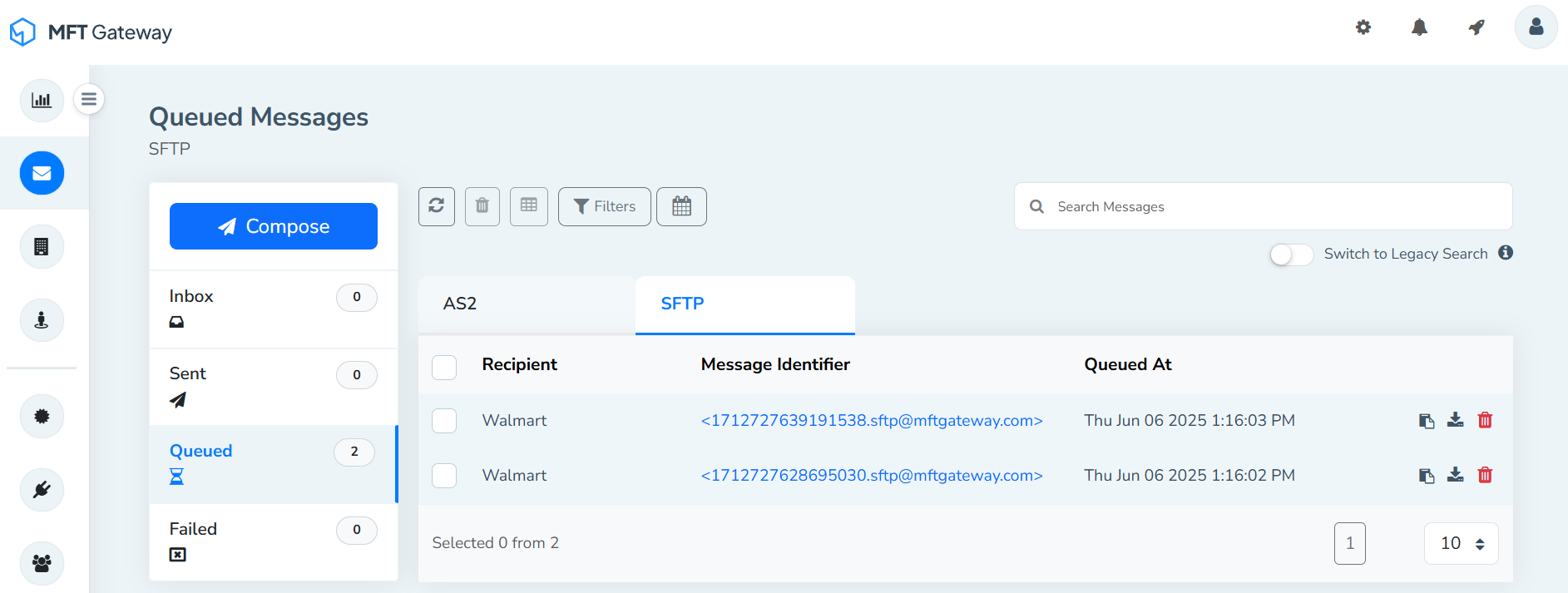 SFTP Queued Message List