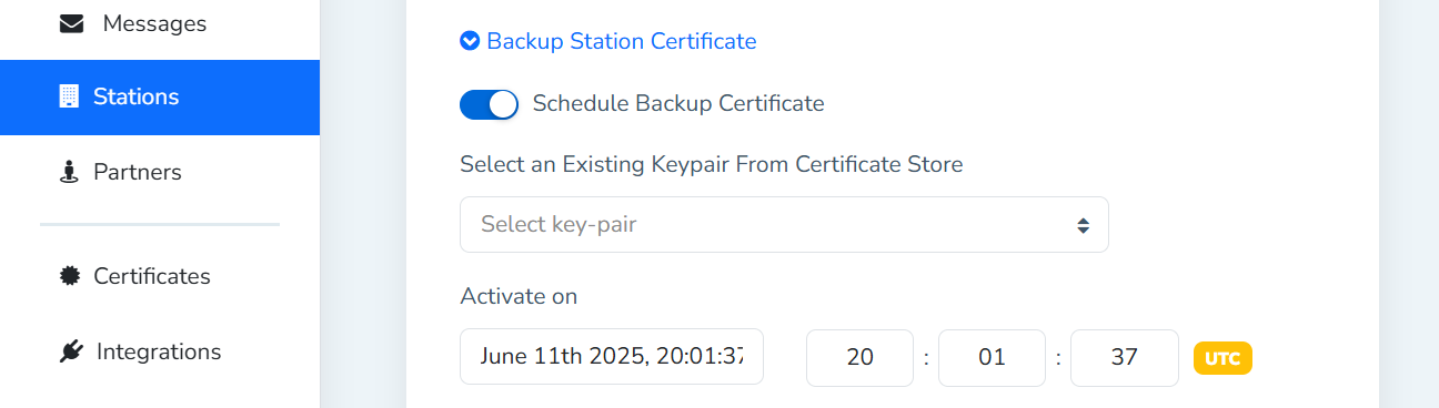 Backup Station Certificates