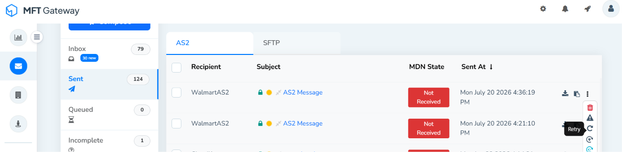 Retry option for Sent Messages