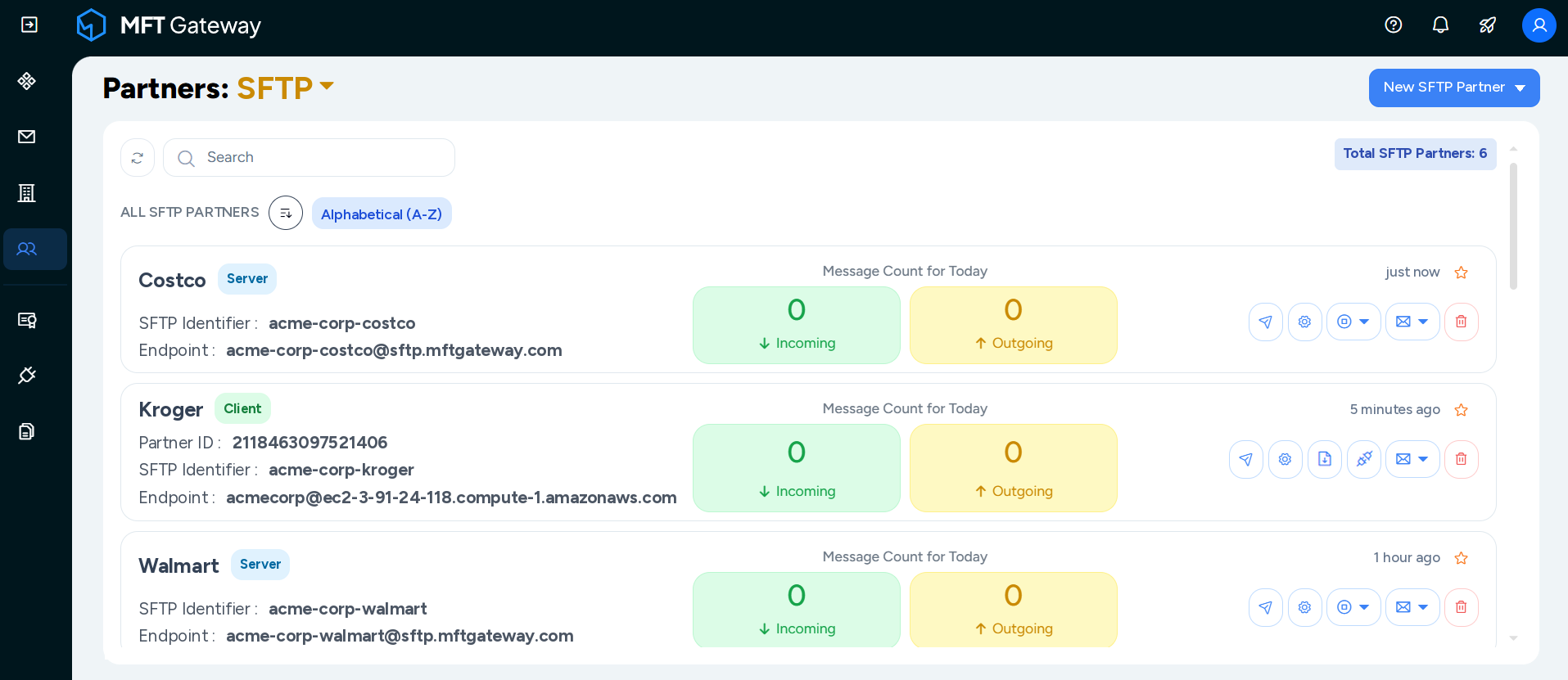 Revamped SFTP Partner list view