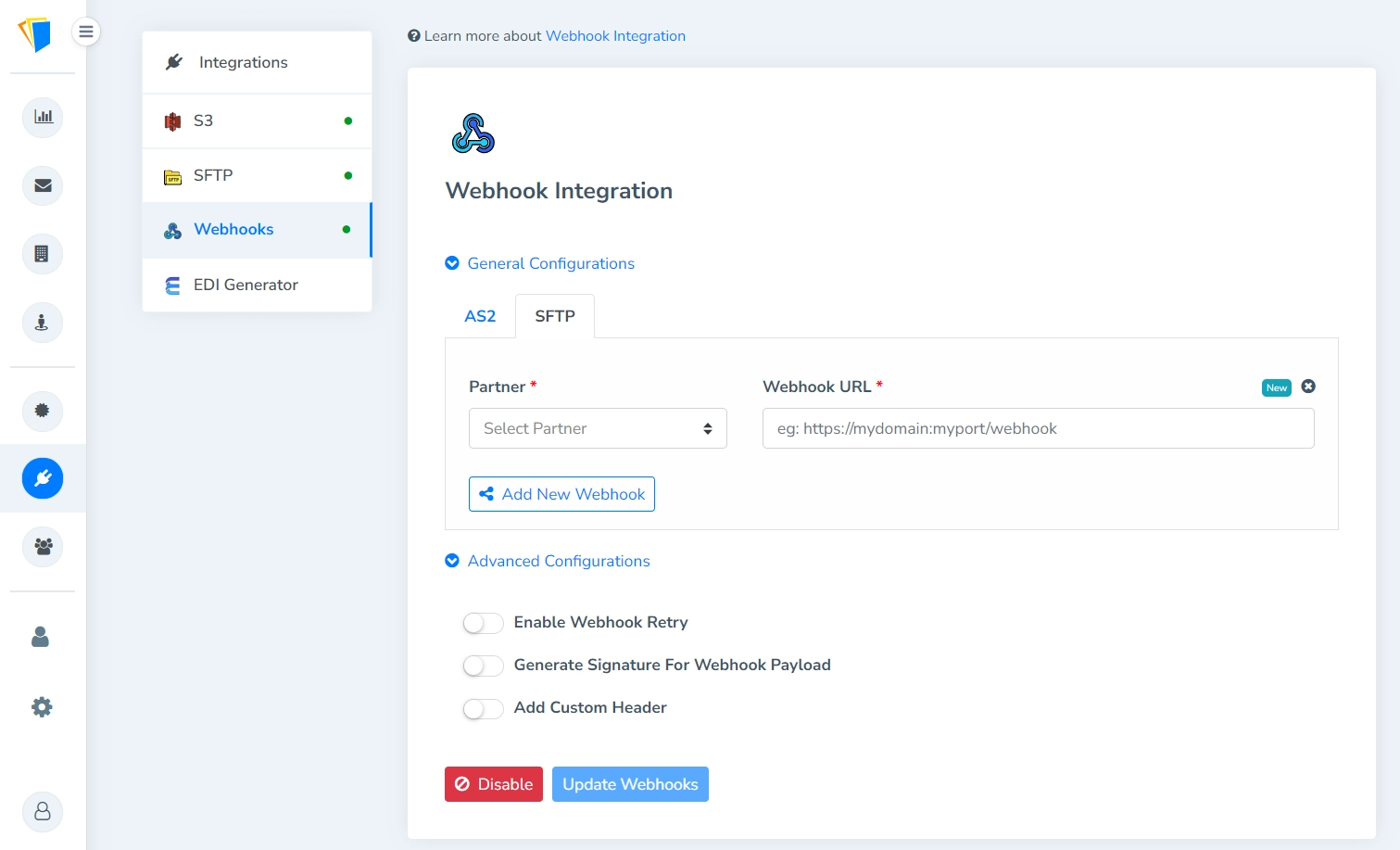 Webhook integration on sftp messages