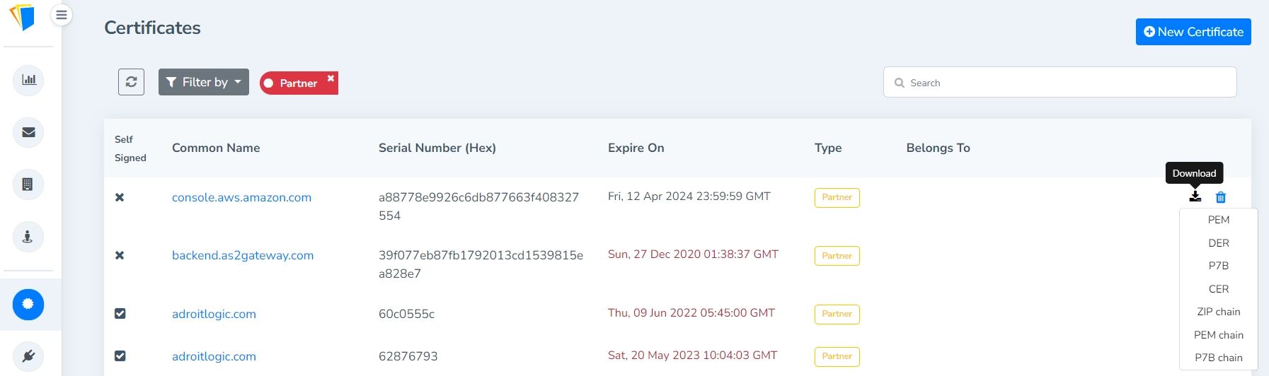 Ability to export certificate chain