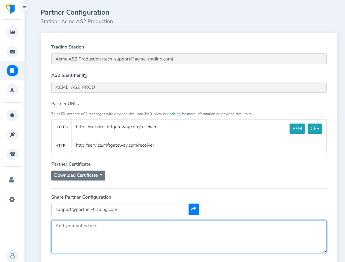 Ability to add a note when sharing the station configurations