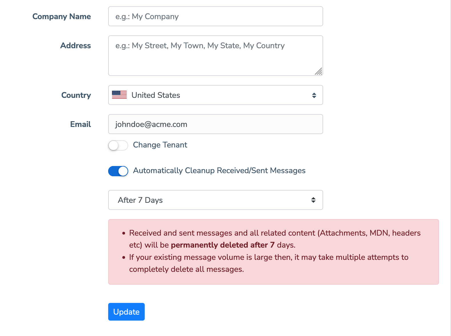  Org Profile page showing the config toggle