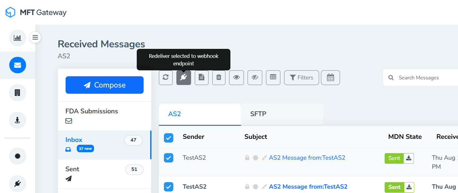 AS2 message bulk webhook redelivery
