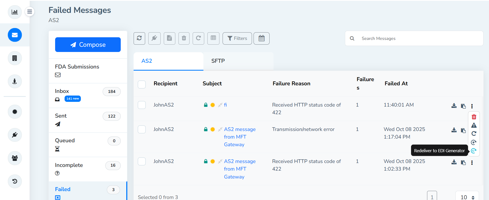 Failed Messages List