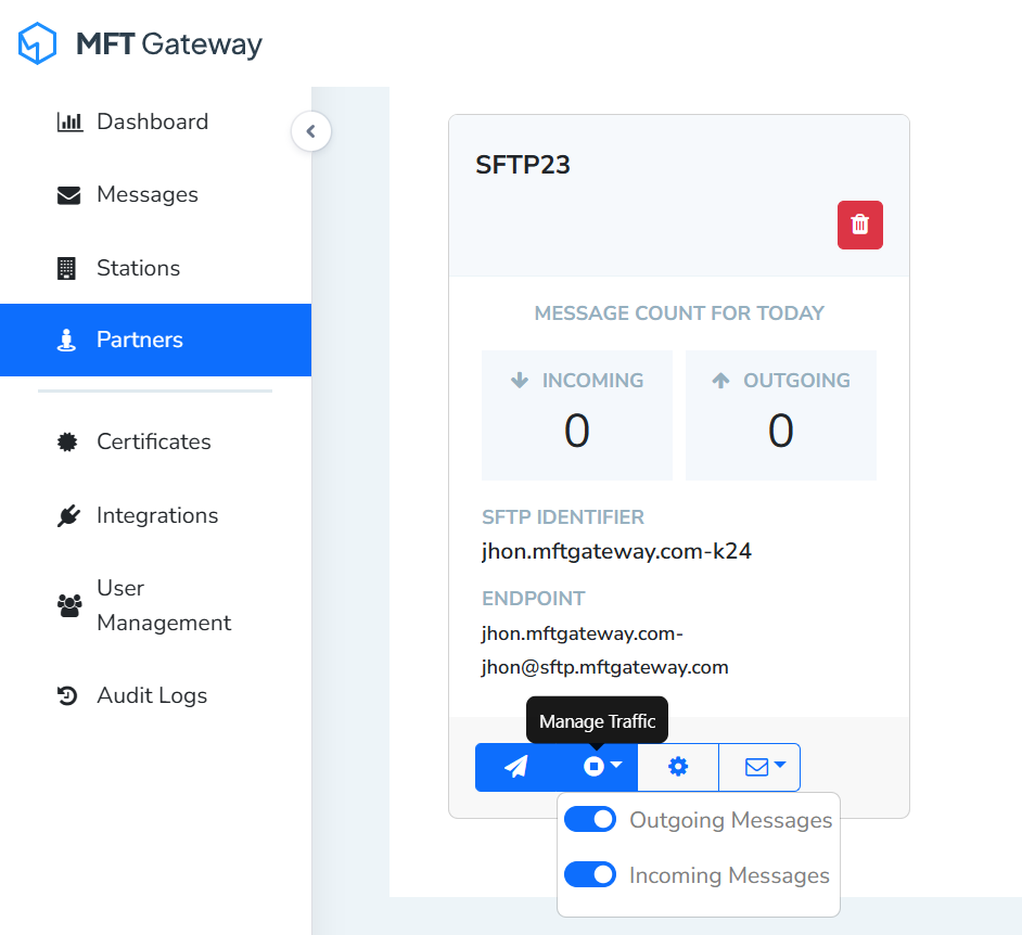 Temporarily Block Traffic for SFTP Partners