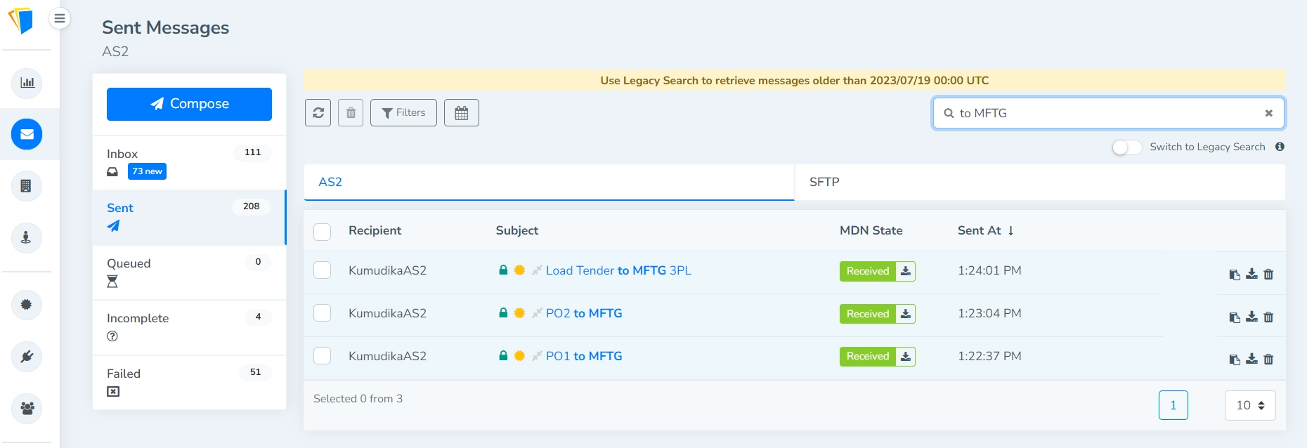 Displaying Message Searched by Partial Term