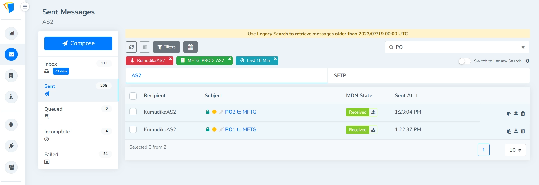 Displaying Message Searched by Multiple Filters
