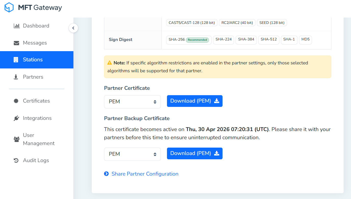 Partner Backup Certificates