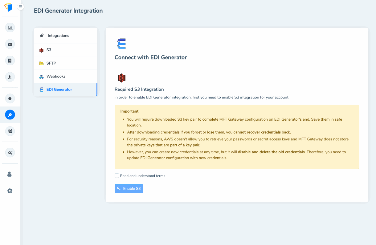 EDIG integration view before an integration