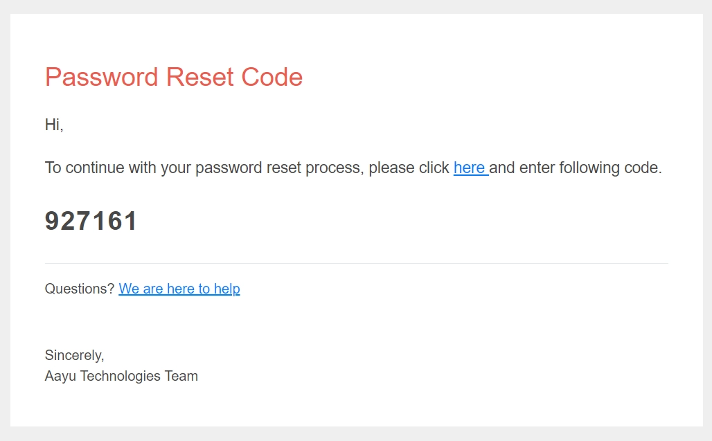 Password Reset Code