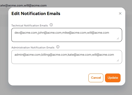 Edit Tenant Notification Emails