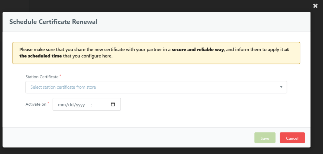 Schedule Station Certificate Renewal View