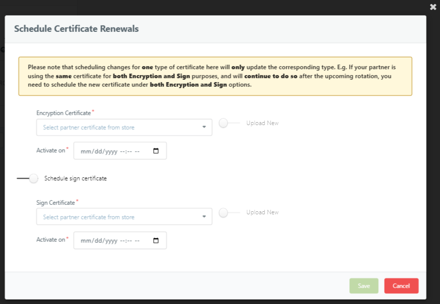 Schedule Partner Certificate Renewals View