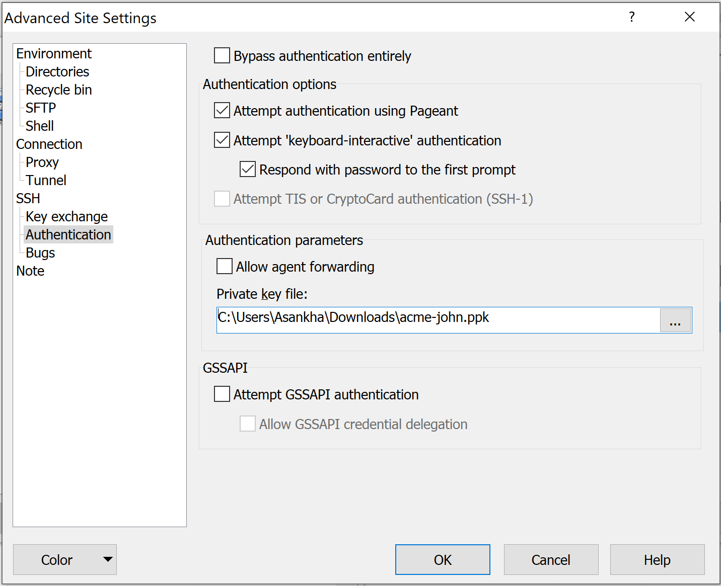 WinSCP Key Configuration