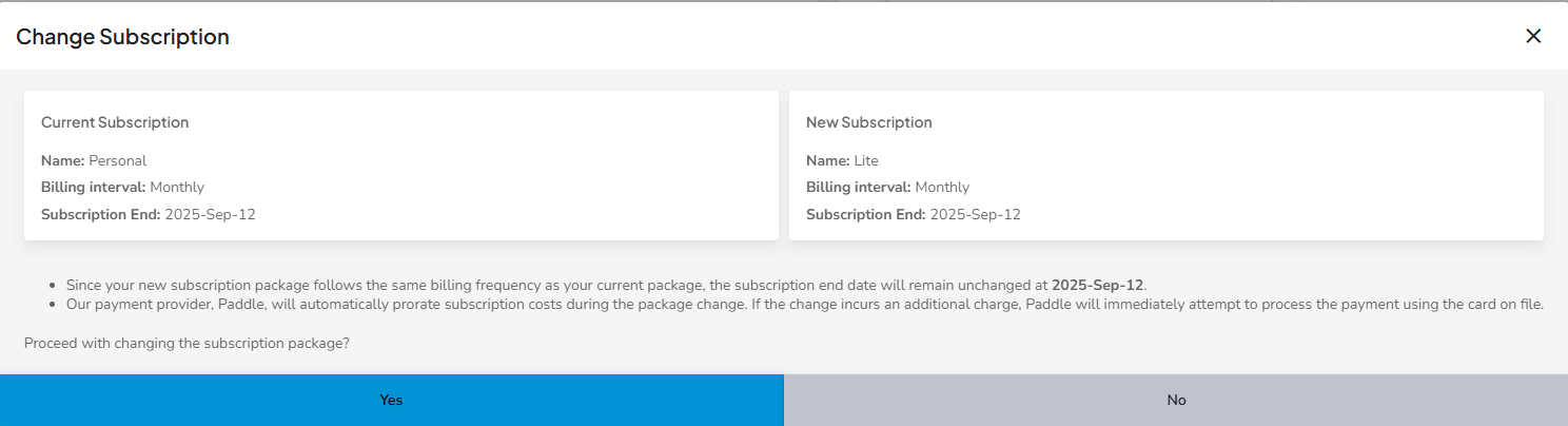 Change confirmation