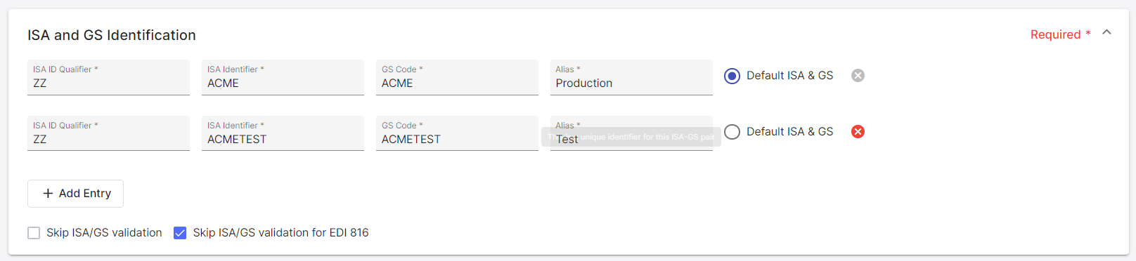 Organization Configuration - X12 ISA and GS settings