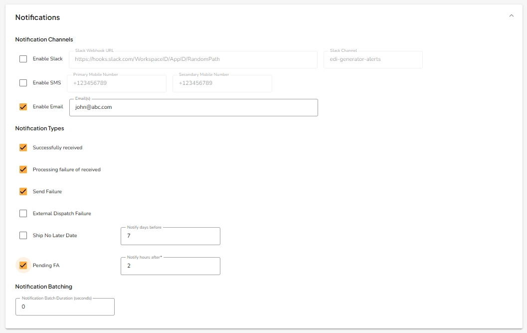 Organization Configuration - Notification settings