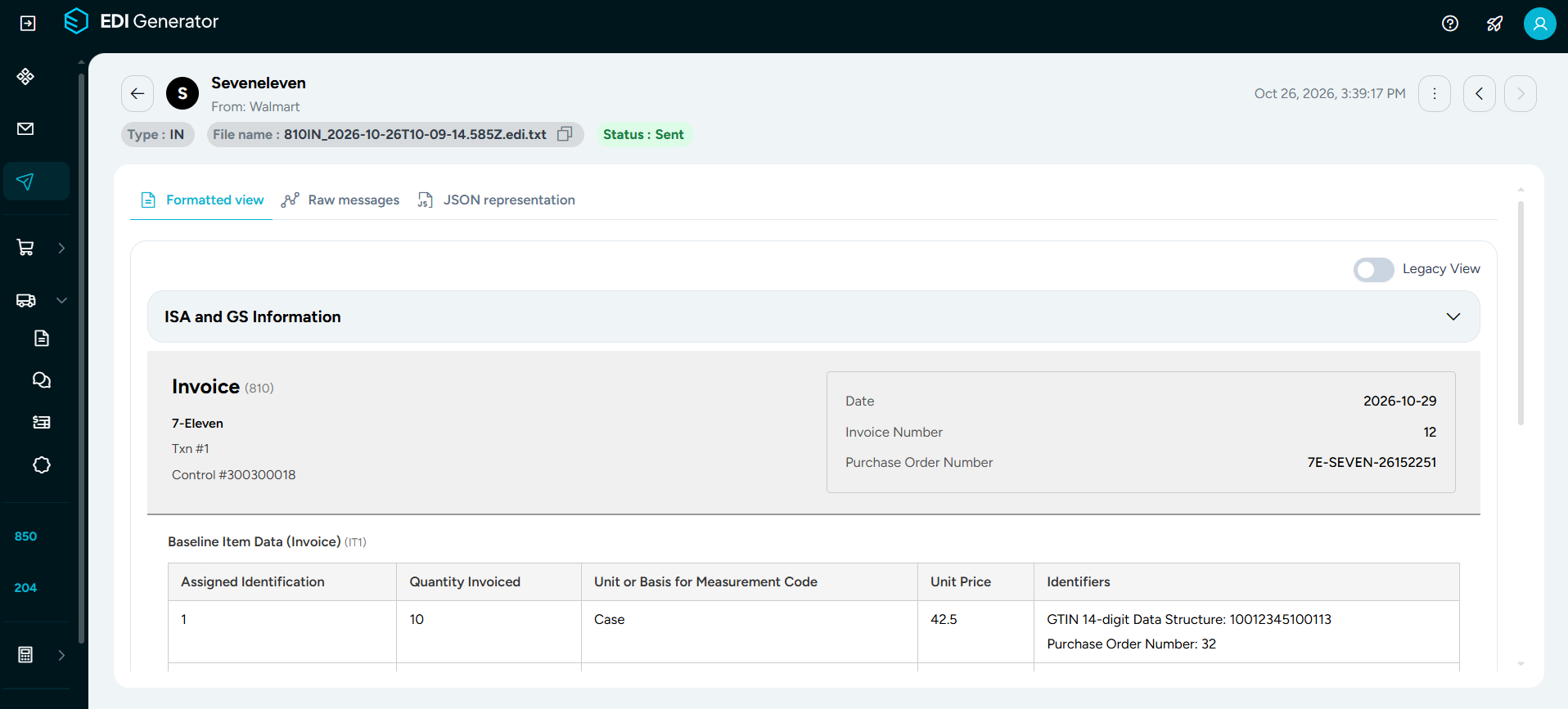 EDI view page Outbox-view-page