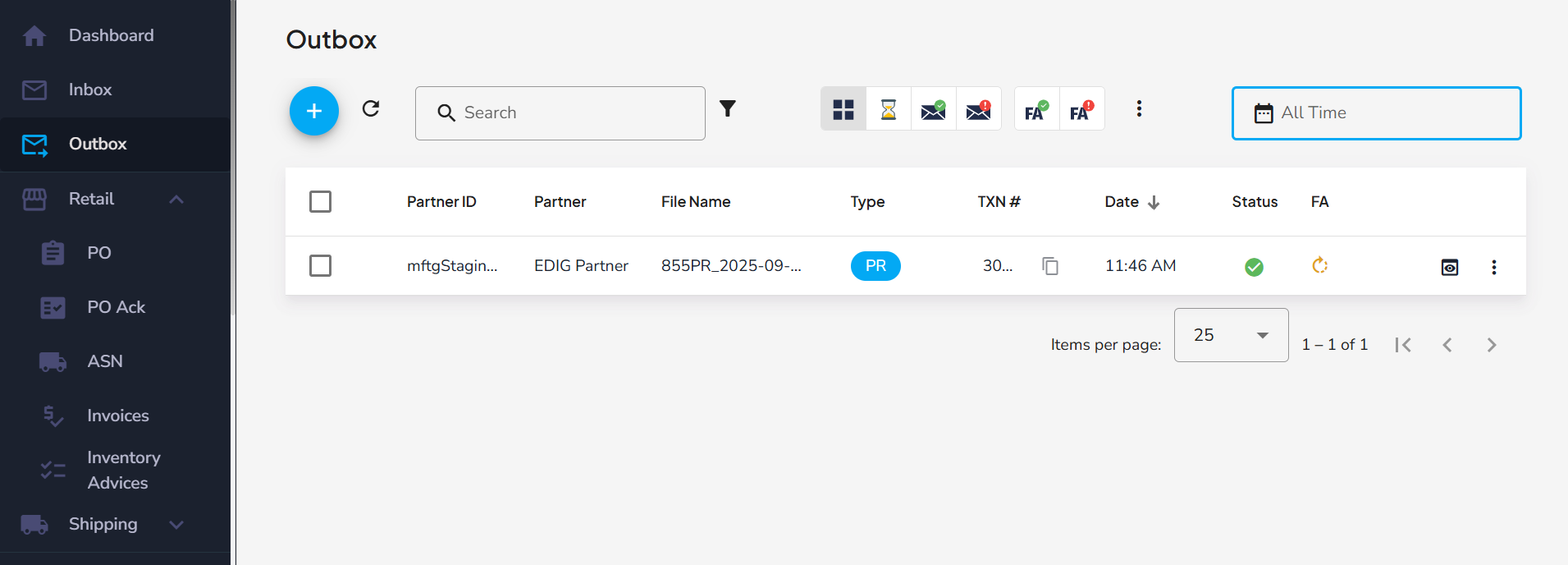 EDI Generator Outbox View