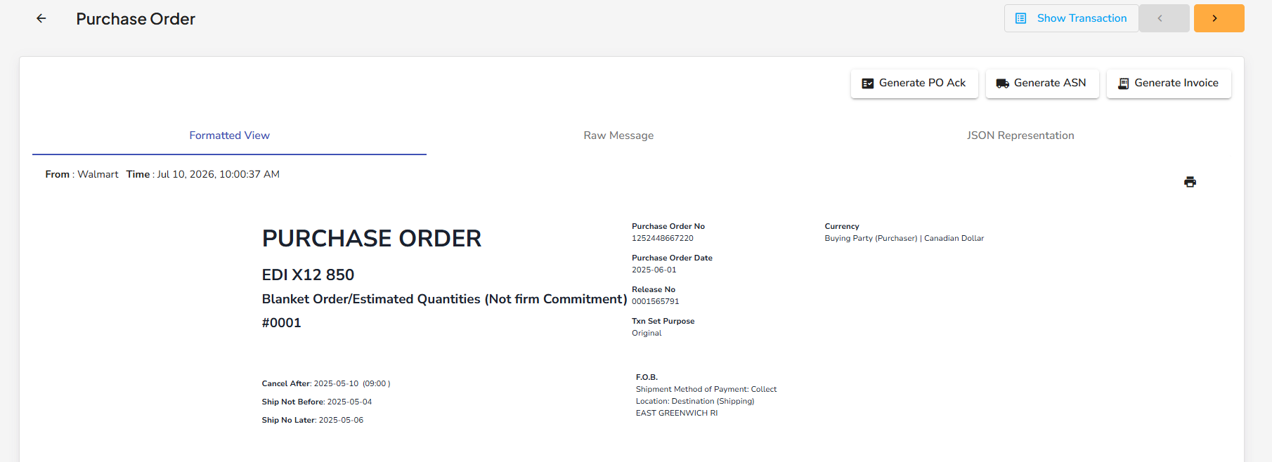 Purchase Order Detail View Generate Actions Purchase Order Detail View Generate Actions