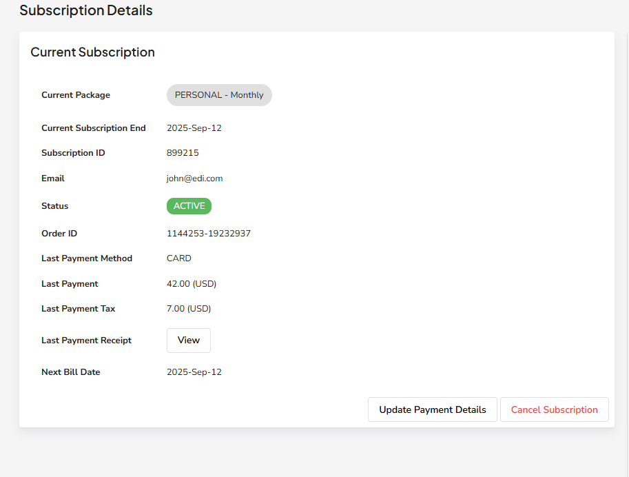 Subcription details