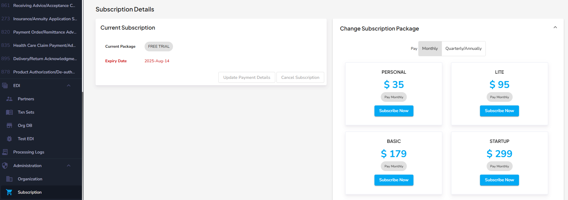 Subscription Page