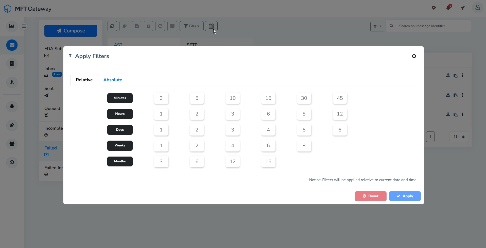 Failed Messages Table Filter On Timestamp
