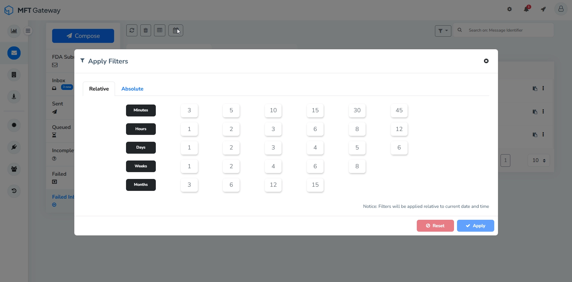 Failed Inbound Messages Table Filter On Timestamp