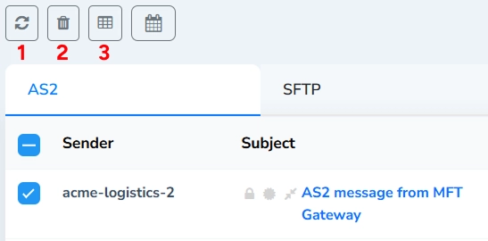 Failed Inbound Messages Table Selected Action Buttons