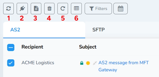 Failed Messages Table Selected Action Buttons