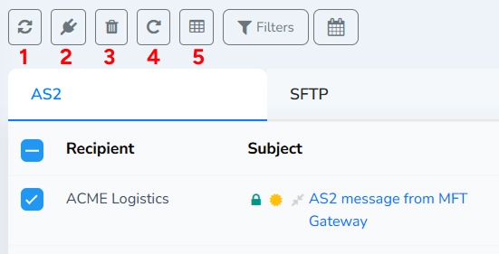 Incomplete Messages Table Selected Action Buttons