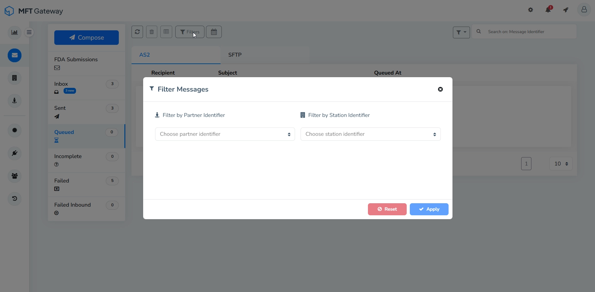Queued Messages Table Filter By Identifiers