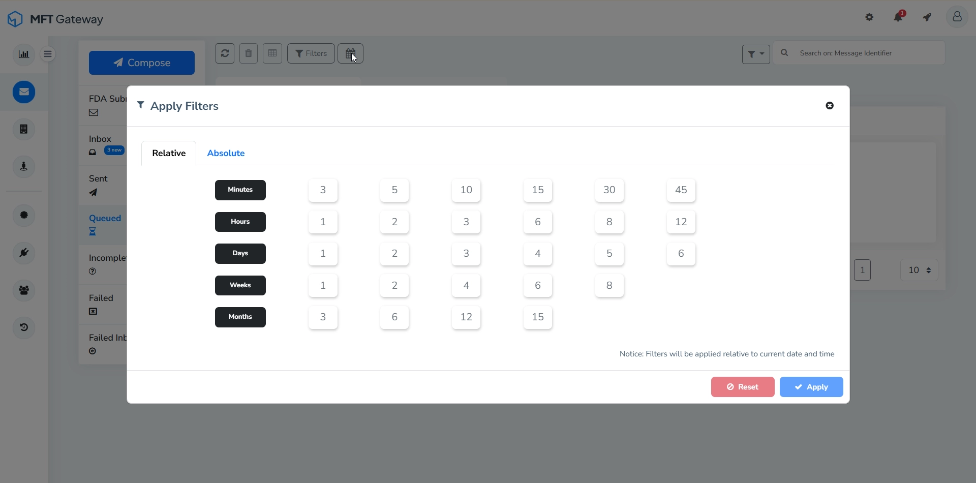 Queued Messages Table Filter On Timestamp