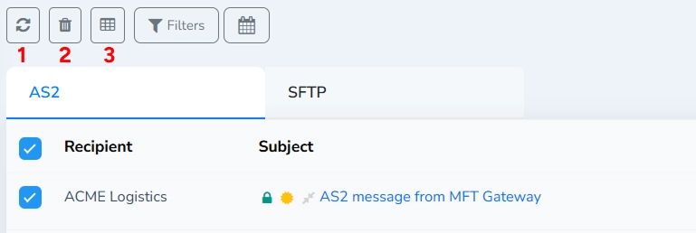 Queued Messages Table Selected Action Buttons