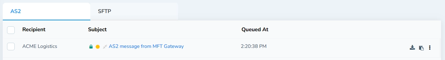 Queued Messages Table Single Entry Action Buttons
