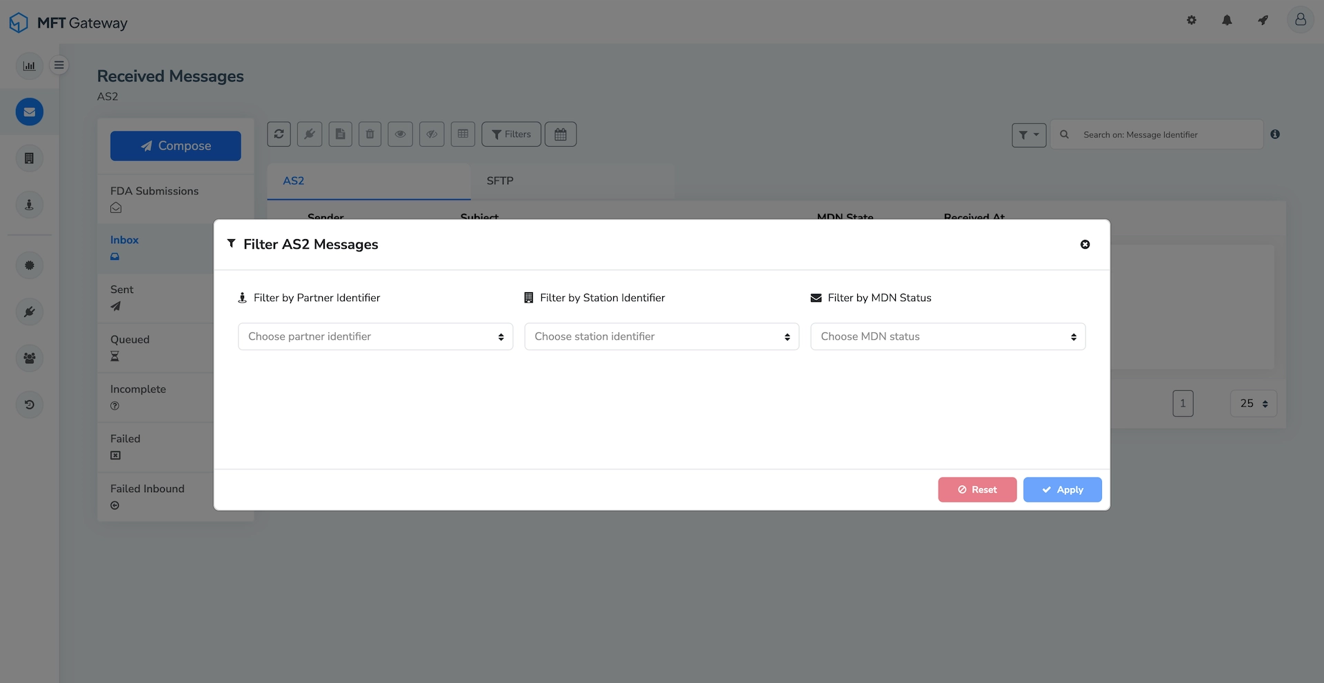 Received Messages Table Filter By Identifiers