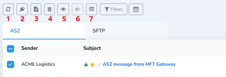 Received Messages Table Selected Action Buttons