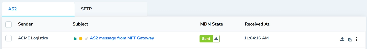 Received Messages Table Single Entry Action Buttons
