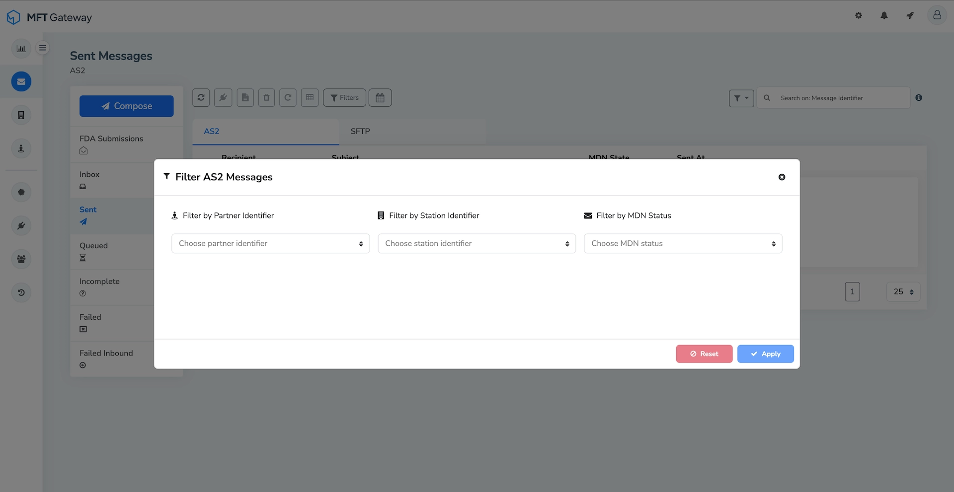 Sent Messages Table Filter By Identifiers