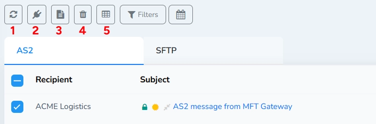Sent Messages Table Selected Action Buttons