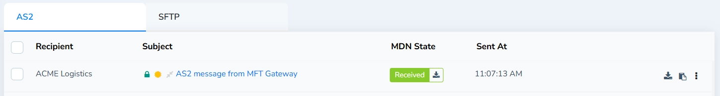 Sent Messages Table Single Entry Action Buttons
