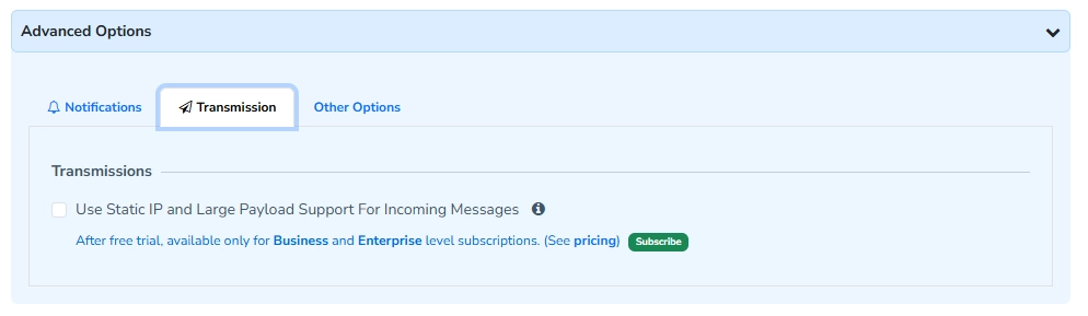 Transmission configuration on create station view